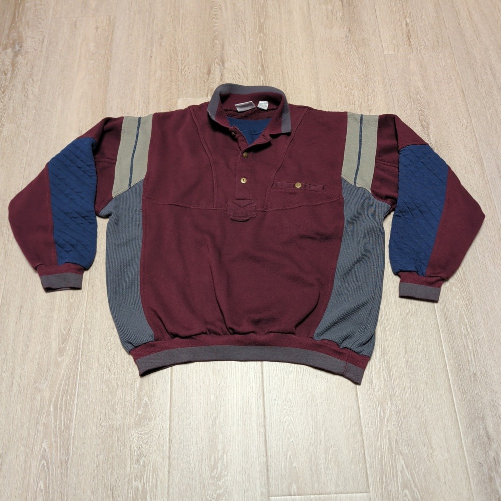 Vintage 90s Denim Express Layered Colorblock Quilted Henley Sweatshirt Mens‎ XL